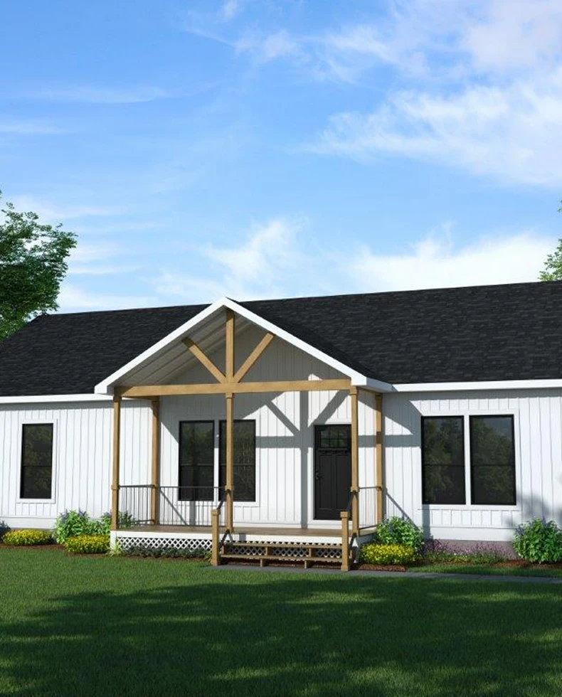 Newly constructed single-family home featuring clean lines and natural wood detailing—an example of ArmCoa’s build-to-rent solutions.